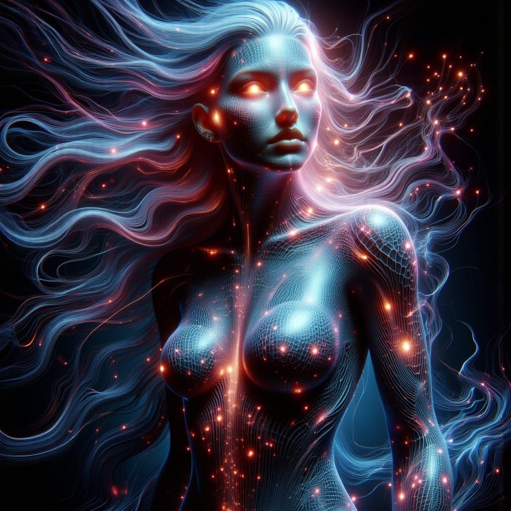 Female Warrior in Spectral Echo Nexus Style