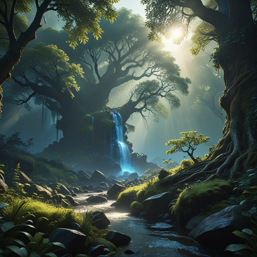 Mystical waters whisper ancient secrets softly