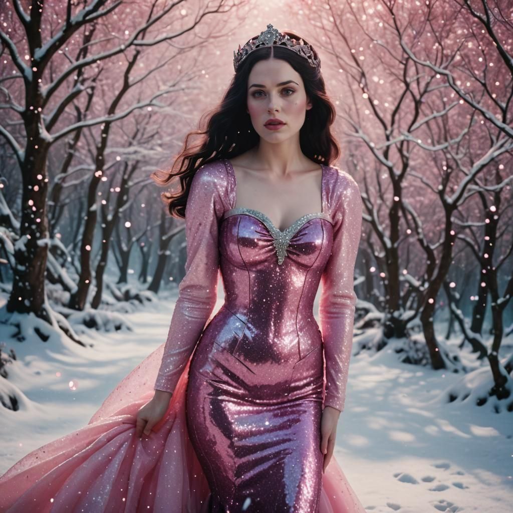 Snow White Mermaid in Space with Pink Sparkles