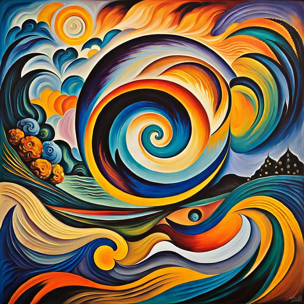 Abstract Oil Painting with Swirling Colors