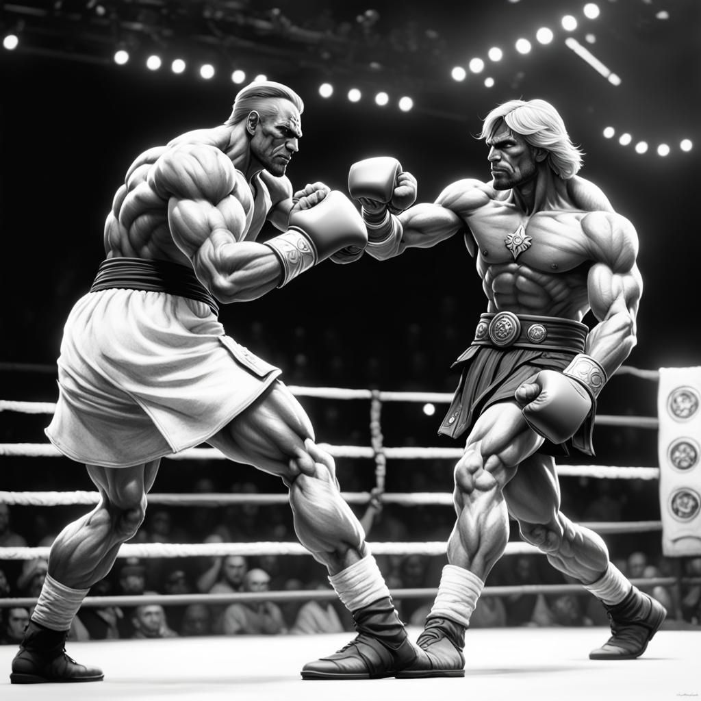 He-Man Boxing Against Thundar: Hyperdetailed Art