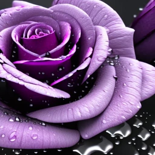 Purple Rose with Black Raindrops in 8k