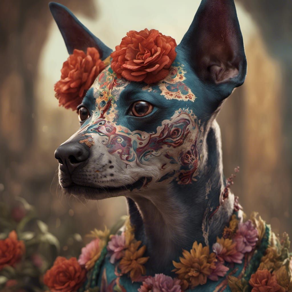 Hairless Dog with Día de Los Muertos Face Paint