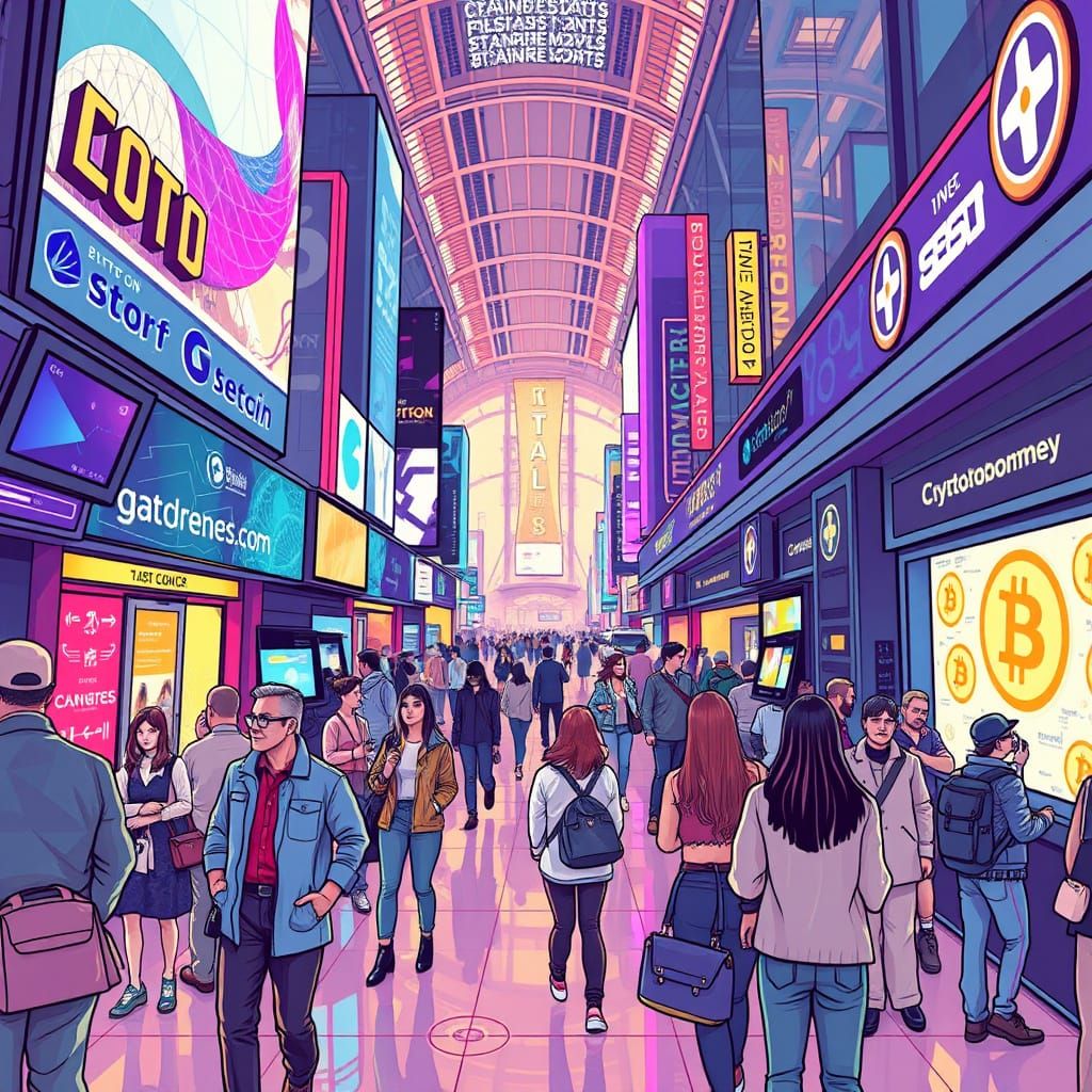 Energetic Cryptocurrency Market in Futuristic Digital Art St...