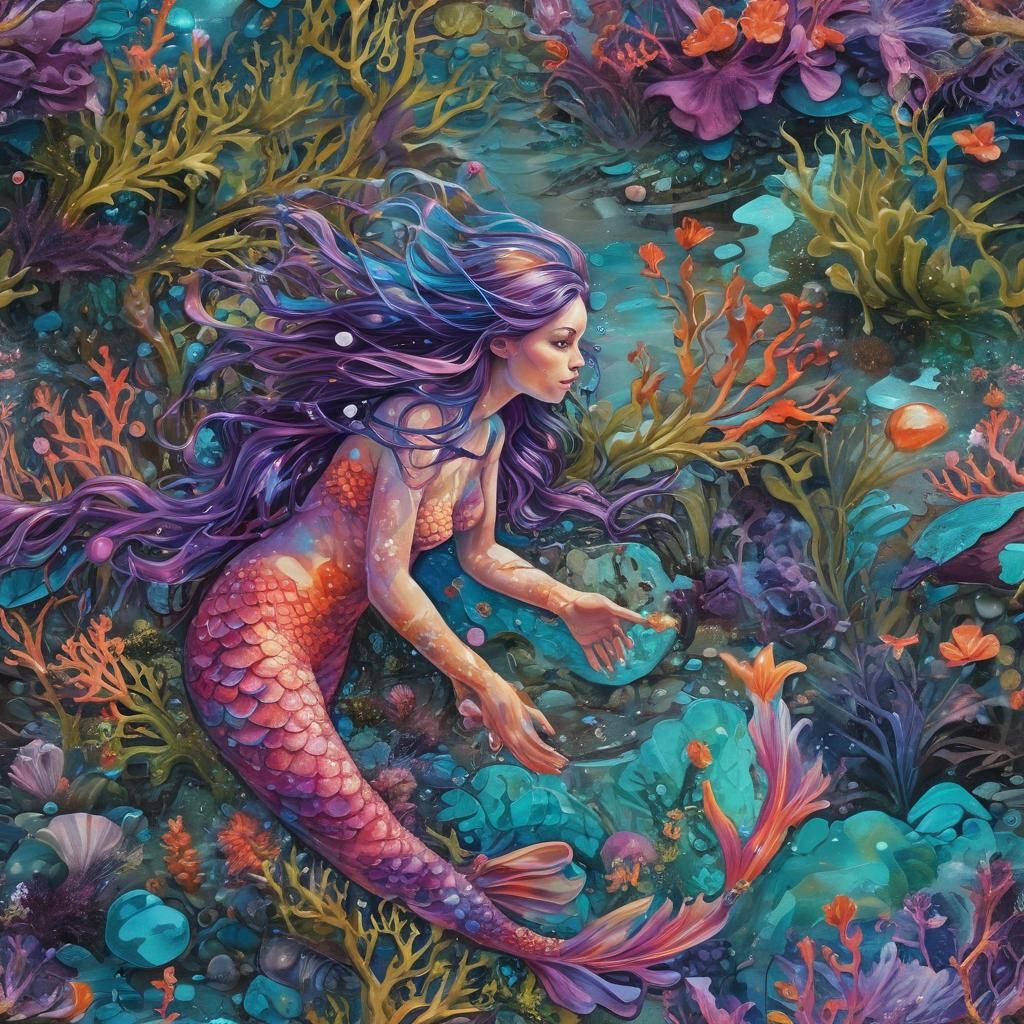 Mermaid in Coral Reef: Graffiti Art