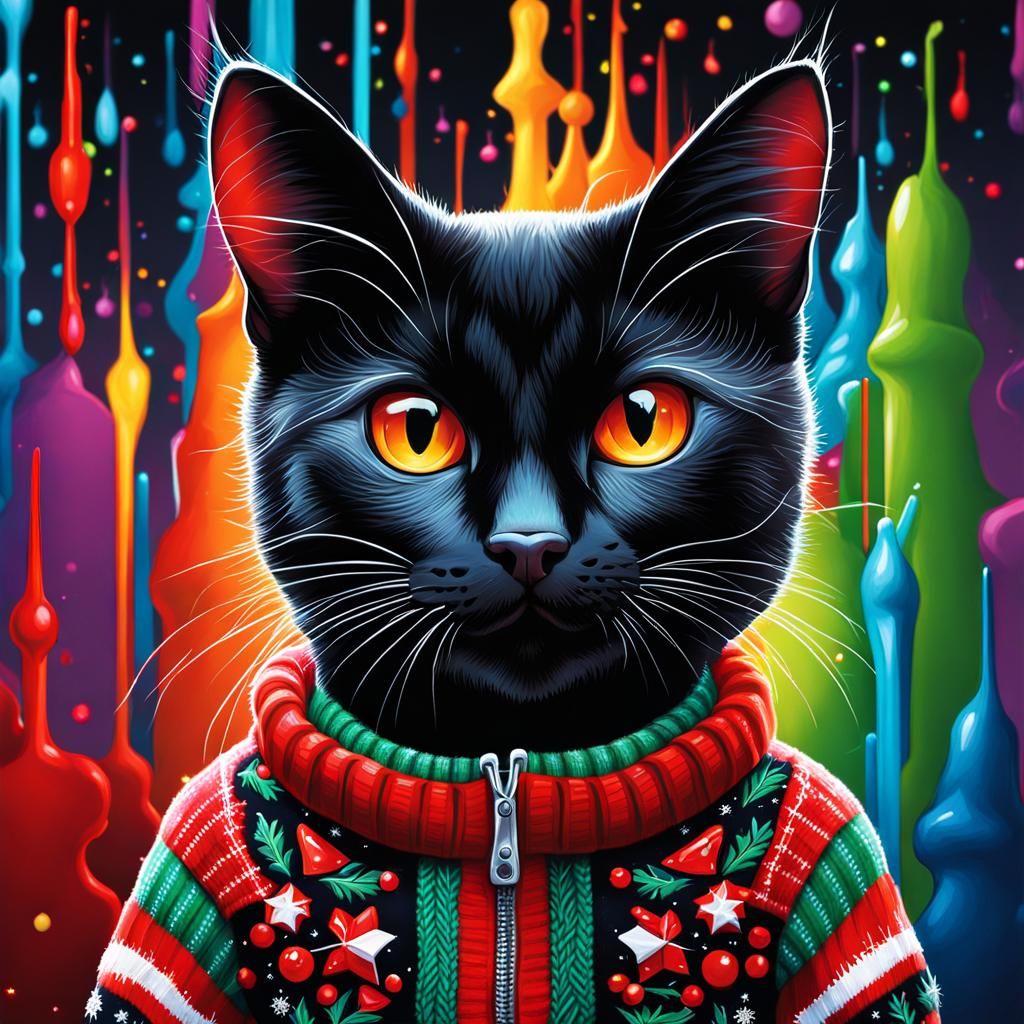 Black Cats in Christmas Sweaters: Hyperrealistic Graffiti Ar...