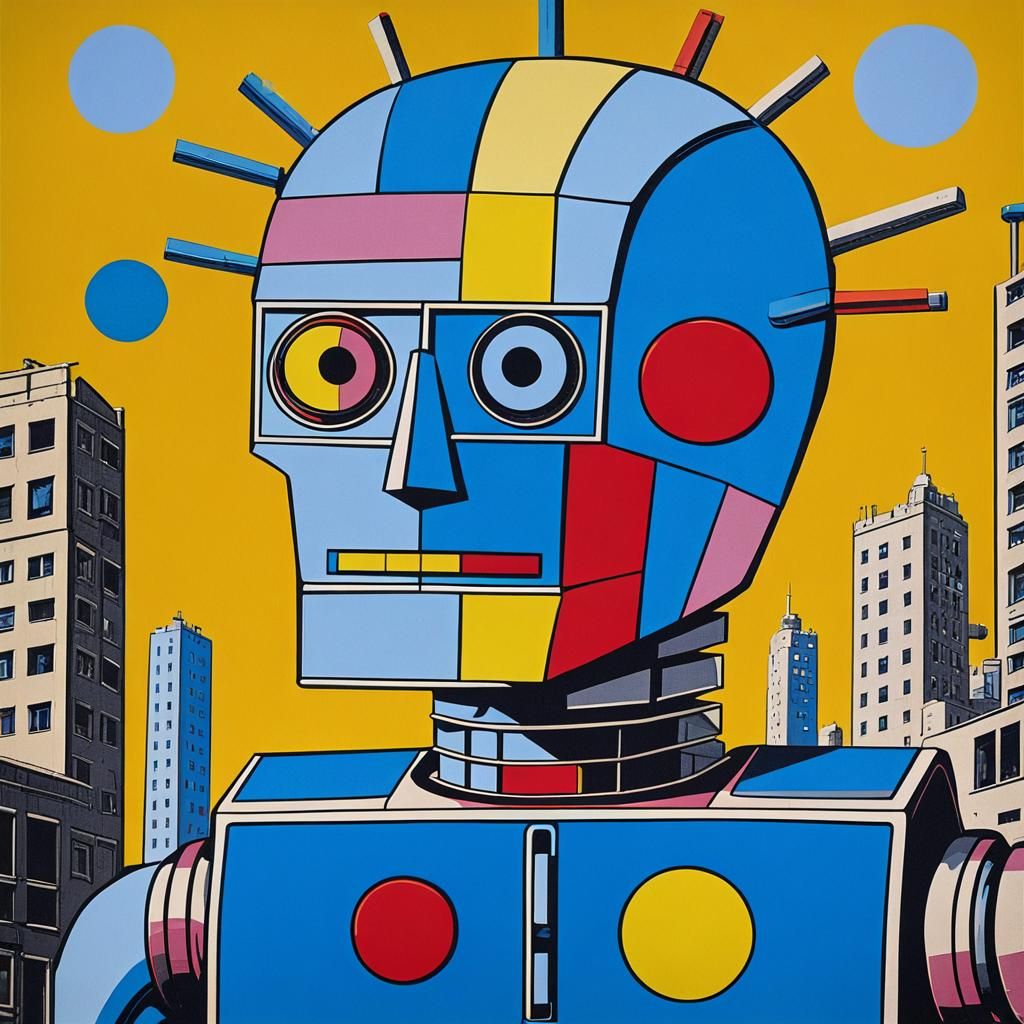 Cyborg Robot in Vintage Pop Art Poster