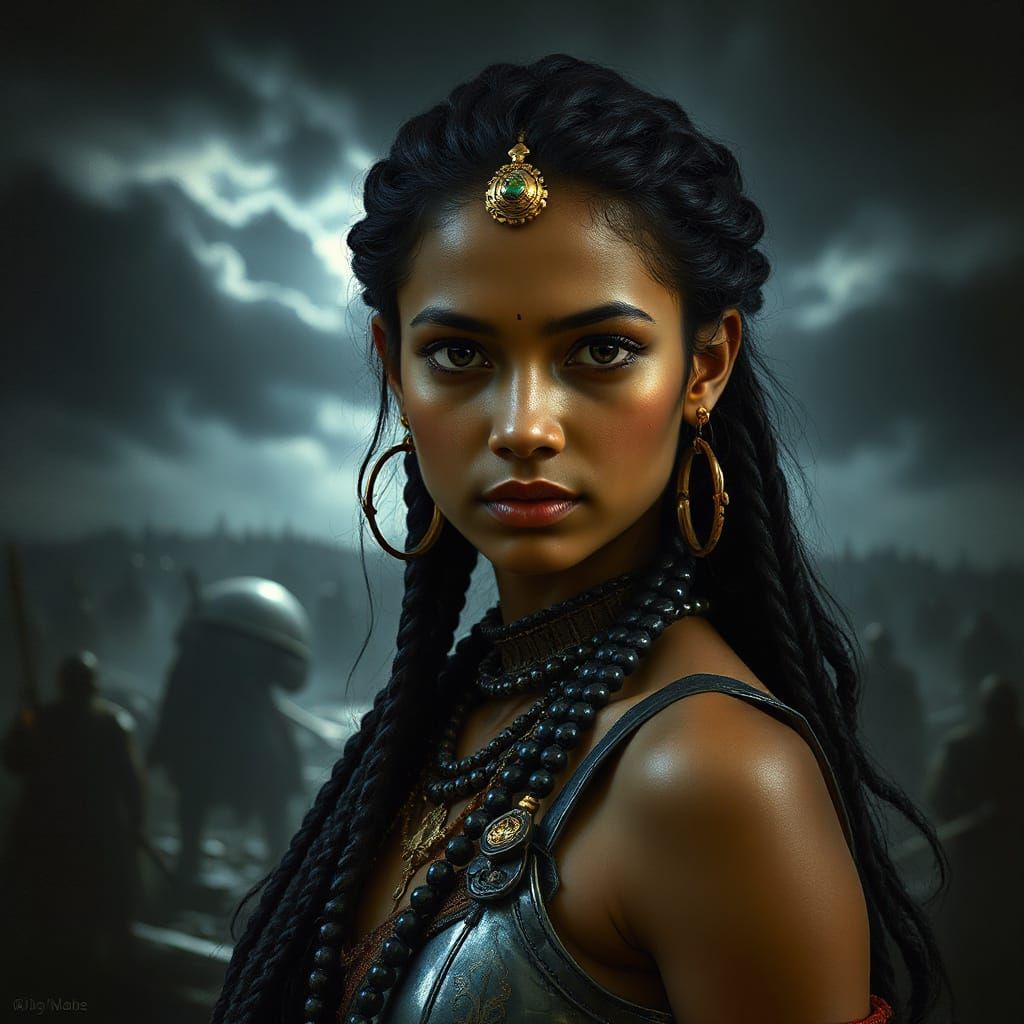 Sri Lankan Warrior Queen in Dramatic Chiaroscuro