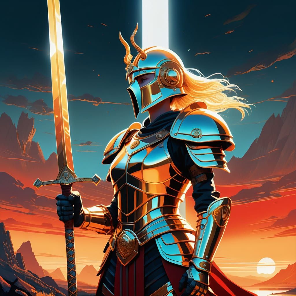 Platinum Maiden in Golden Hour, Art Deco Armor Shines