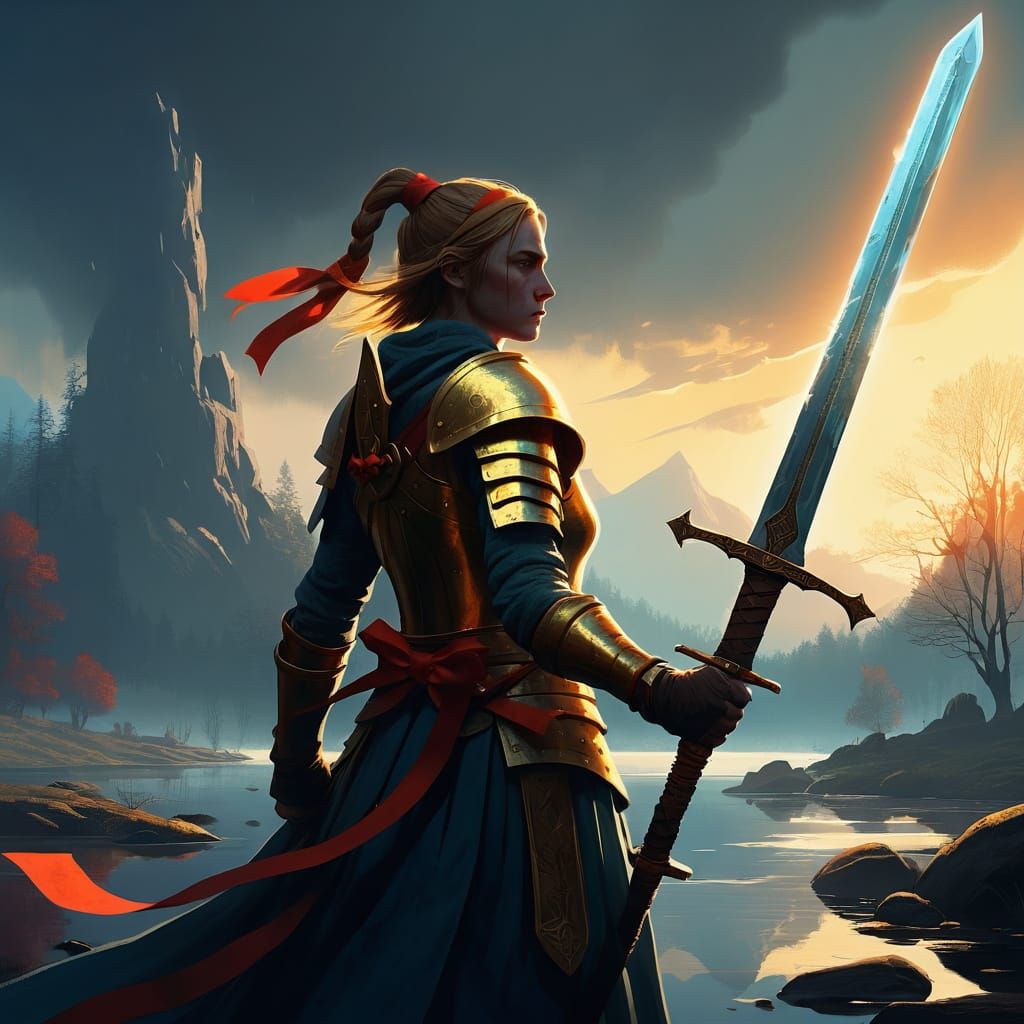 Surreal Fantasy Warrior in Warm Sunlight, Inspired by Simon ...