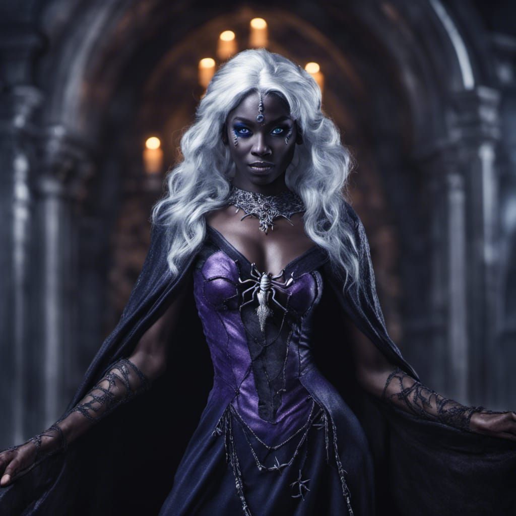 Drow Necromancer in Spider Dress: Hyperrealistic Portrait