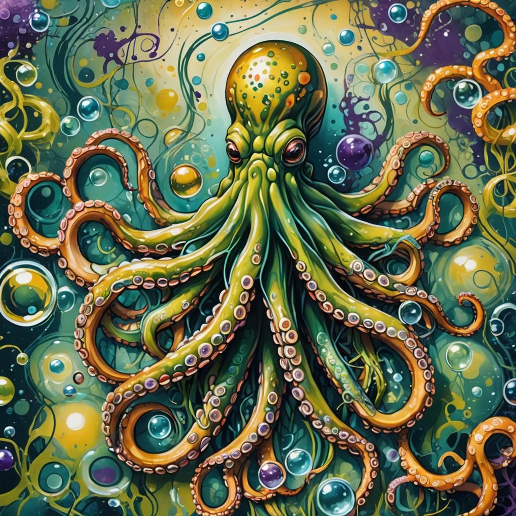 Bubble Octopus Graffiti Art in Acrylic Colors