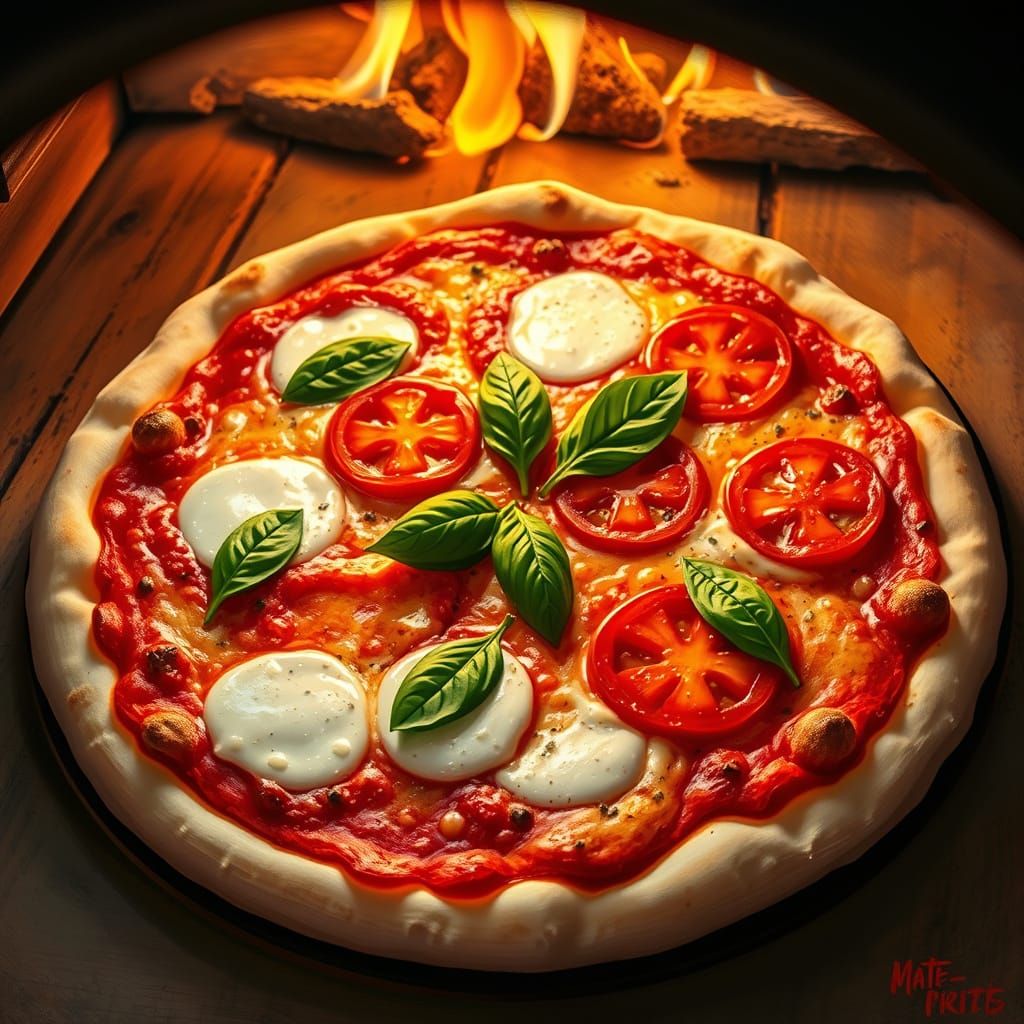 Classic Margherita Pizza as Impressionist Painting