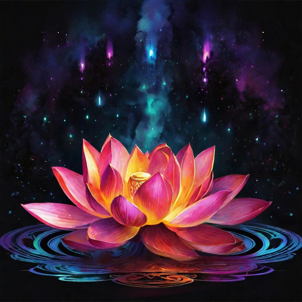 Magical Fire Lotus in Watercolor Digital Art
