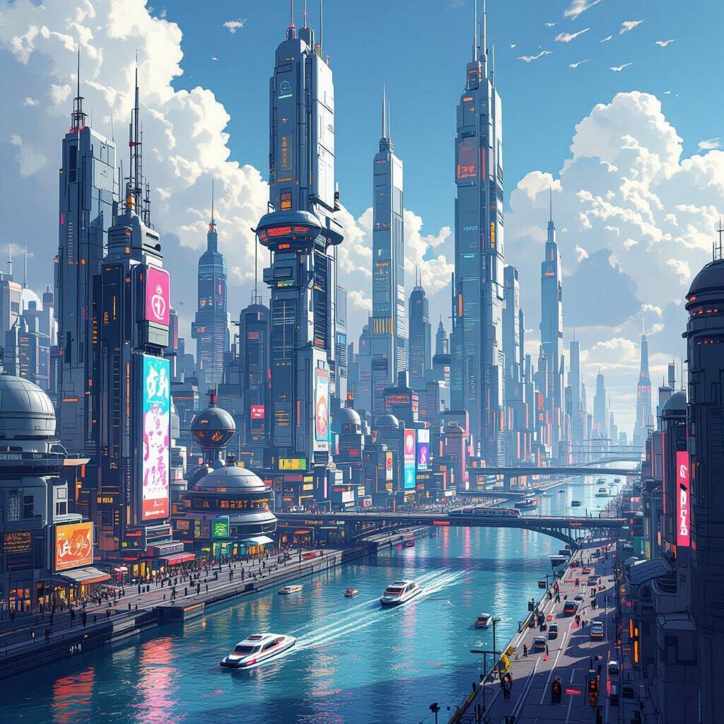 Futuristic Floating Metropolis in Vibrant Colors