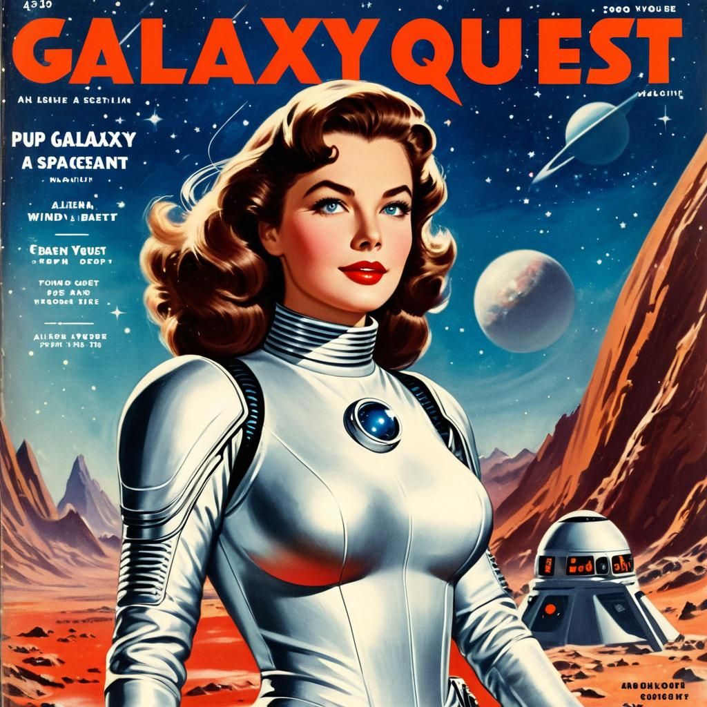1950s Sci-Fi Magazine Cover with Pulp Spacesuit