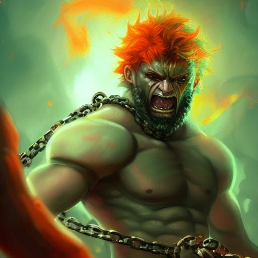 Enraged Berserker Breaks Chains in Dark Fantasy Style