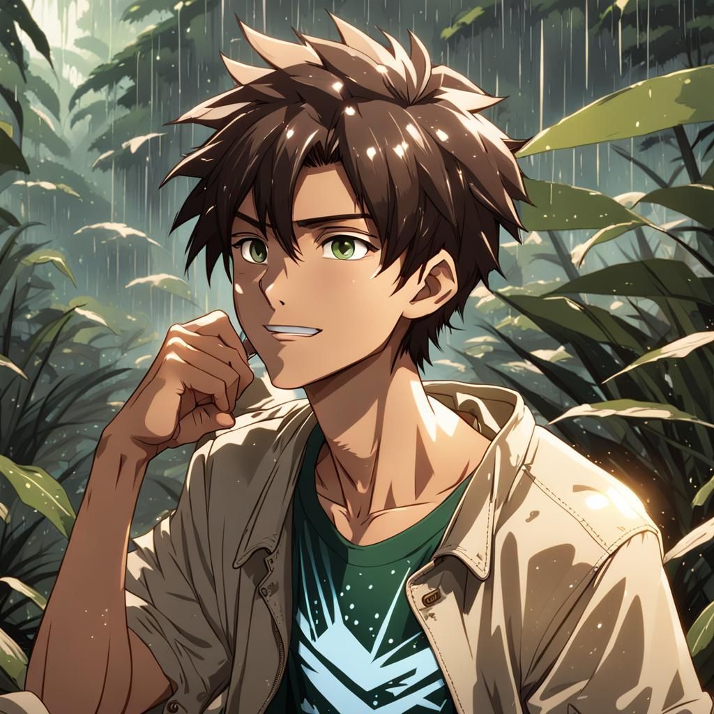 Anime Boy Soaked by Amazon Rain