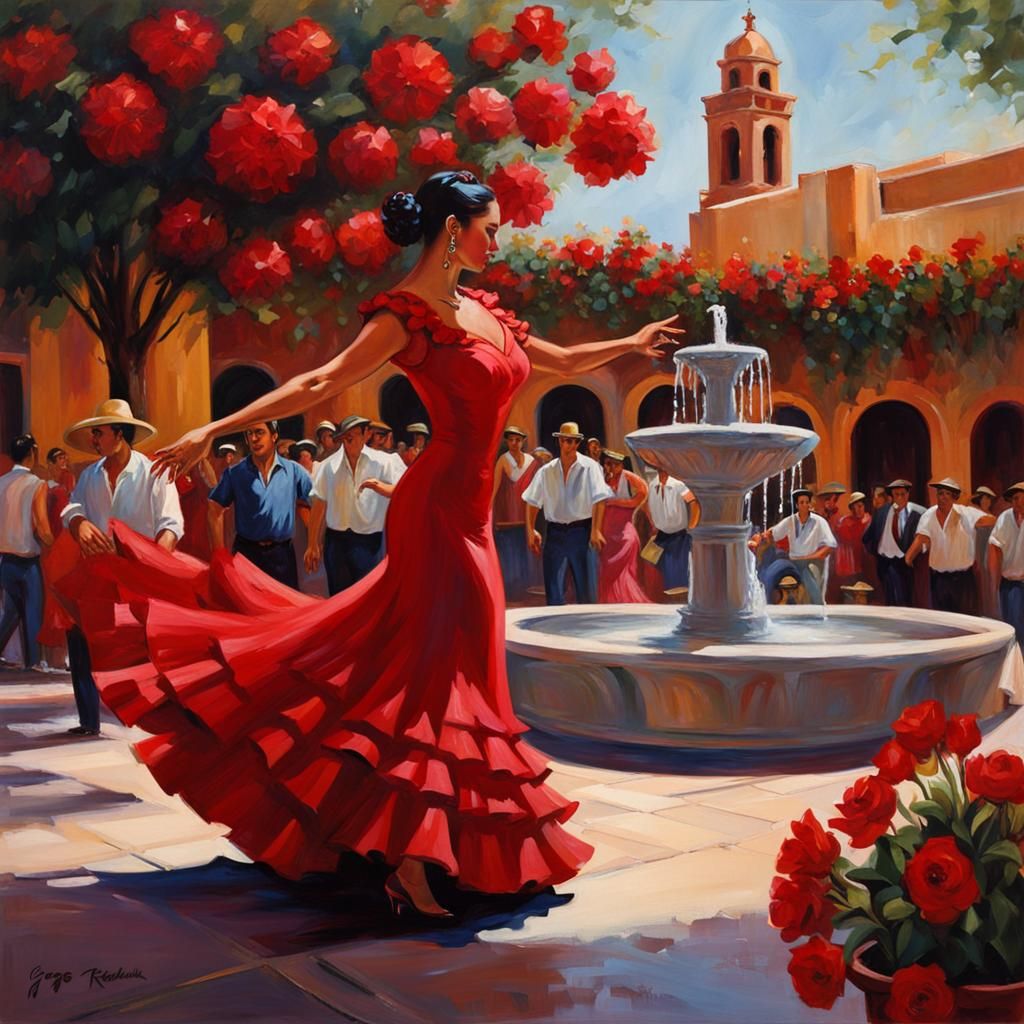 Flamenco Dancer in Mexican City, Dark Fantasy Art