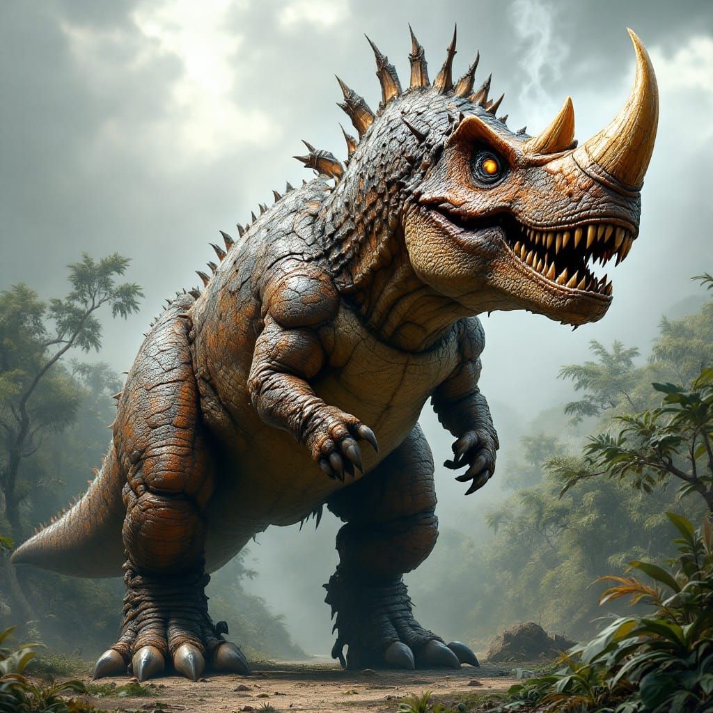 Prehistoric Beast with Rhino Horn and T-Rex Body
