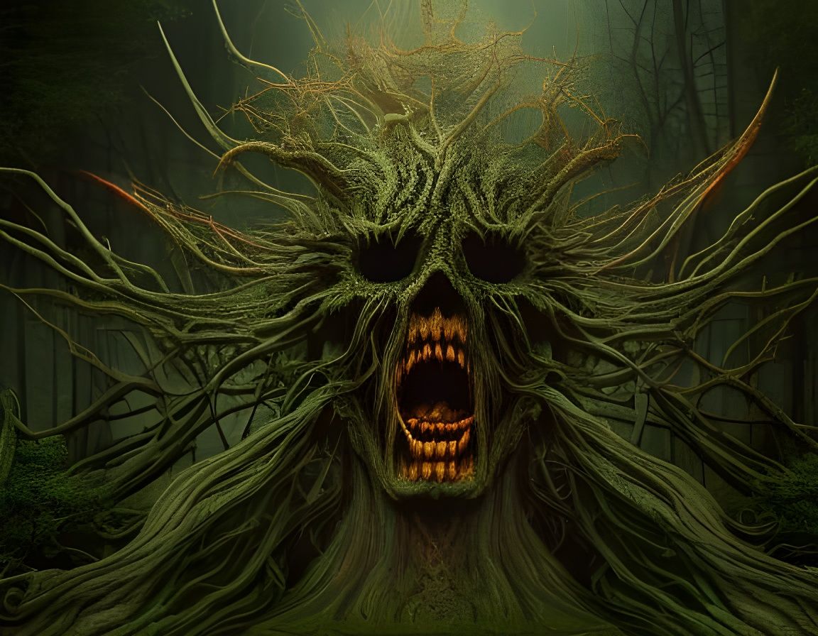 Scary Banshee in Dark Forest, Polychromatic Art