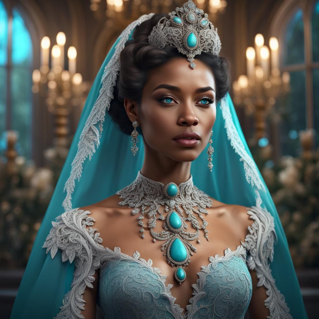 Noble Lady Wedding lace with diamonds and turquoise