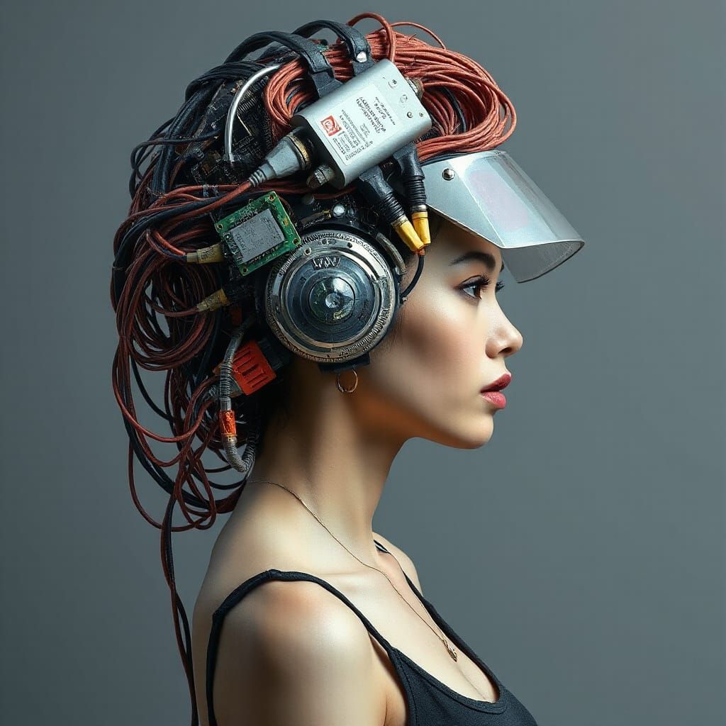 Cyberpunk Goddess in Electronic Headdress Poster Art