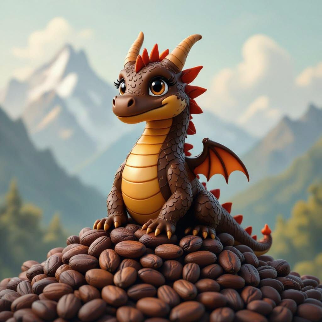 Chocolate Dragon on Cocoa Mountain: Whimsical Art