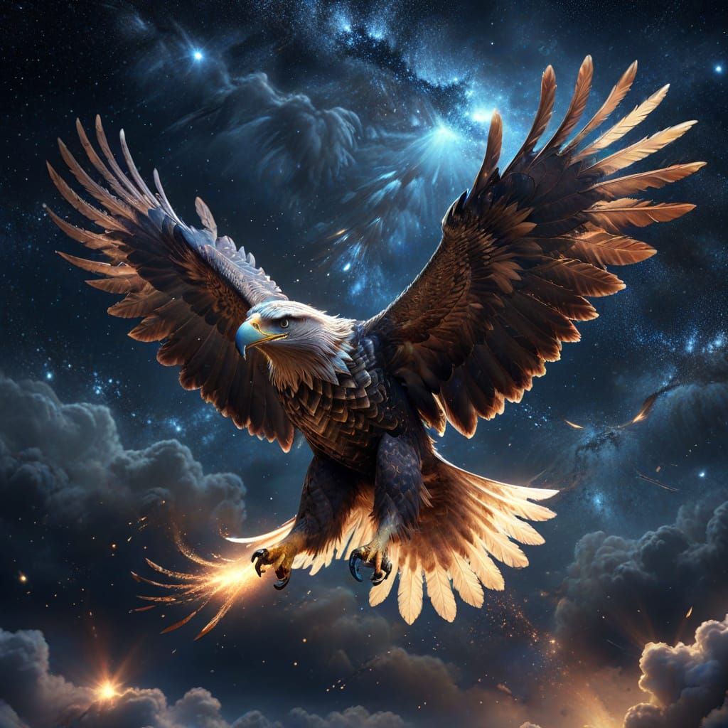 Majestic Eagle Soars Through Starry Sky