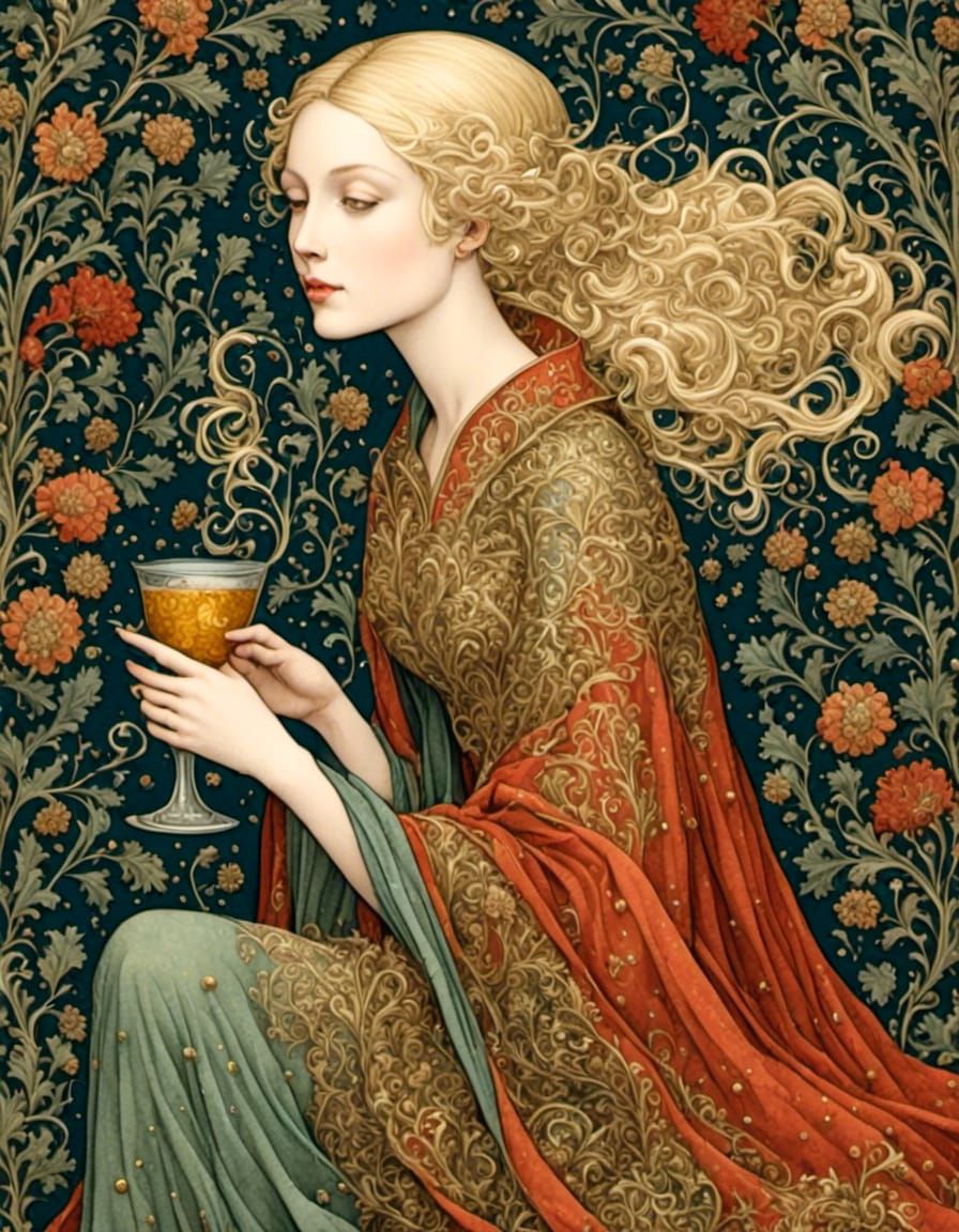 Medieval Woman in Alcohol Ink Illustration