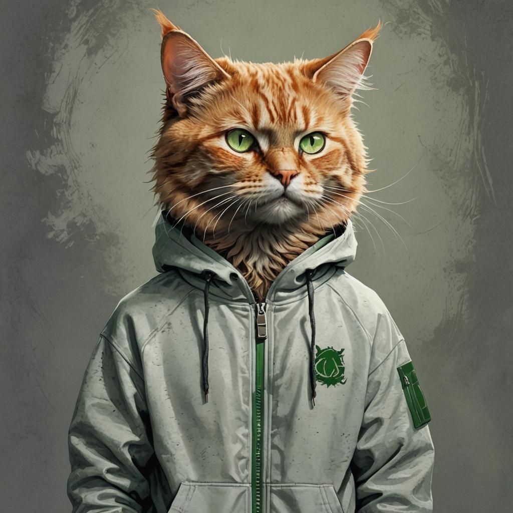 Ginger Cat in Tracksuit, Horror Illustration