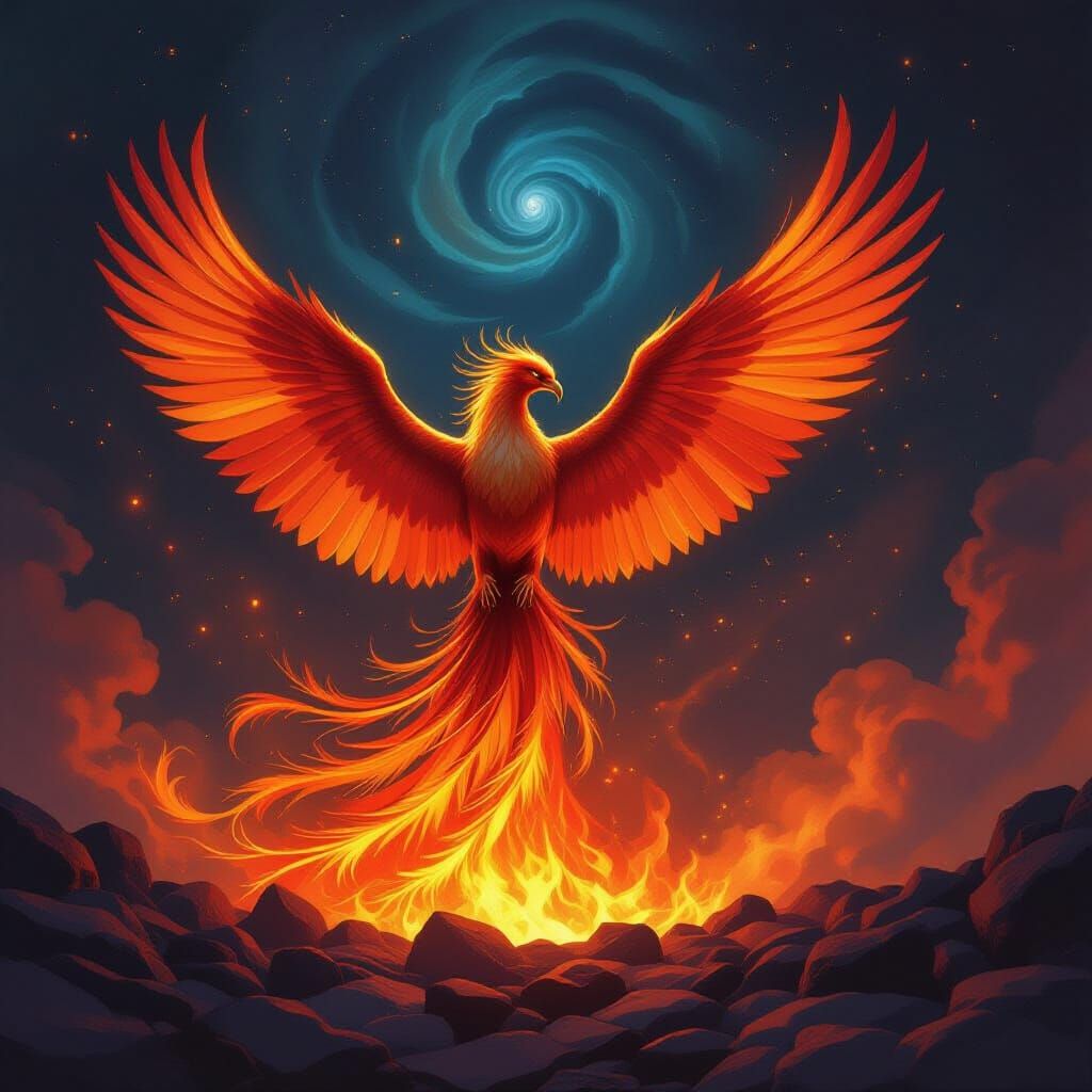 Majestic Phoenix Rises from Cosmic Embers