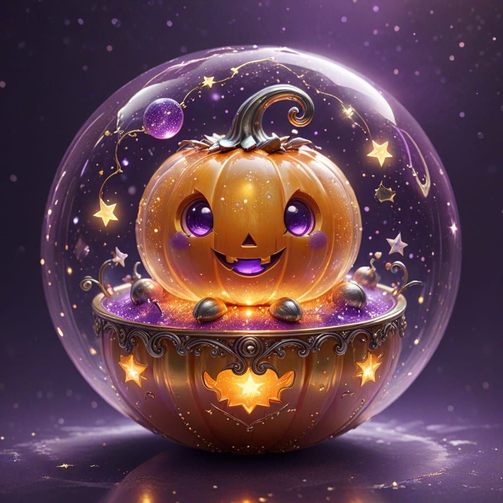 Dreamy pumpkin character floating alone