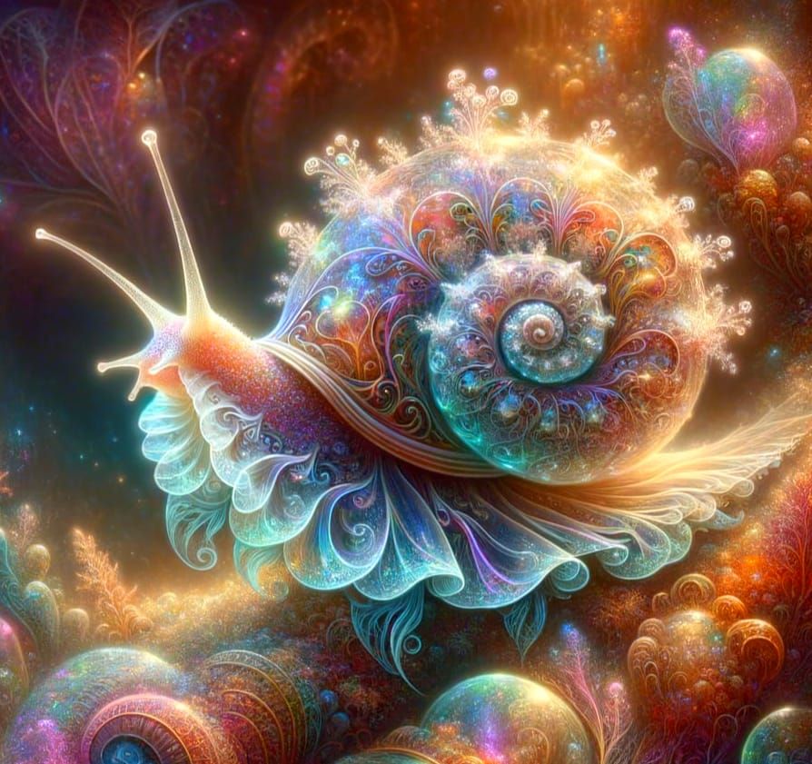 Bioluminescent Sea Snail in Watercolor Filigree Style