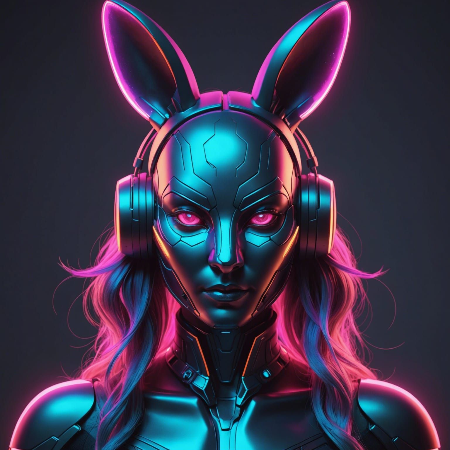 Neon Bunny Mask Portrait in Artgerm Style
