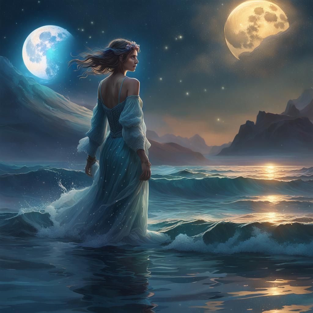 Ethereal Ocean Goddess Portrait in Hyperdetailed Style