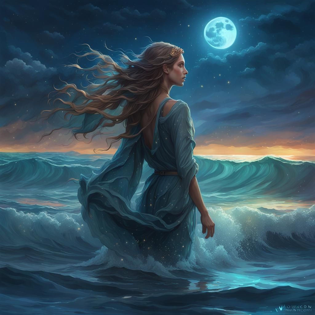 Ethereal Woman Emerges from Ocean: Hyperdetailed Art