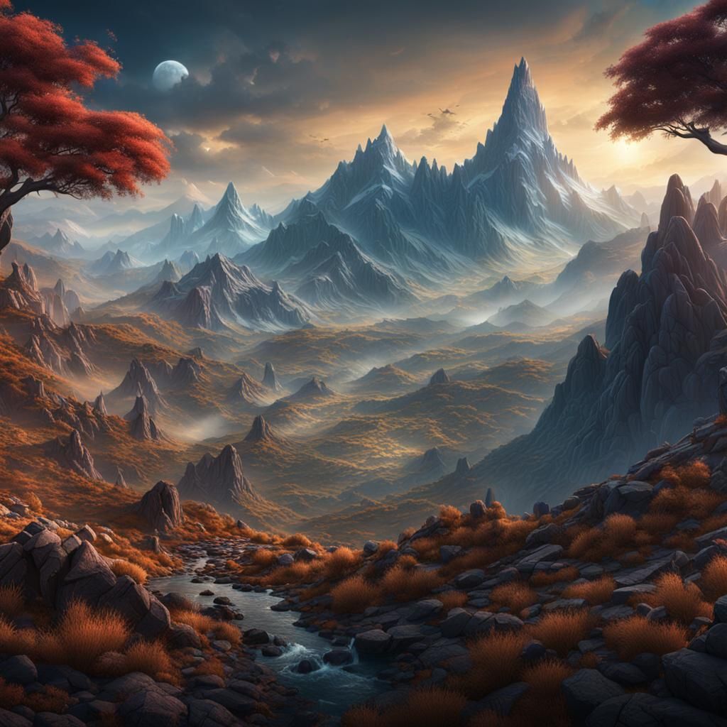 Fantastical Mountain View in Detailed Matte Painting