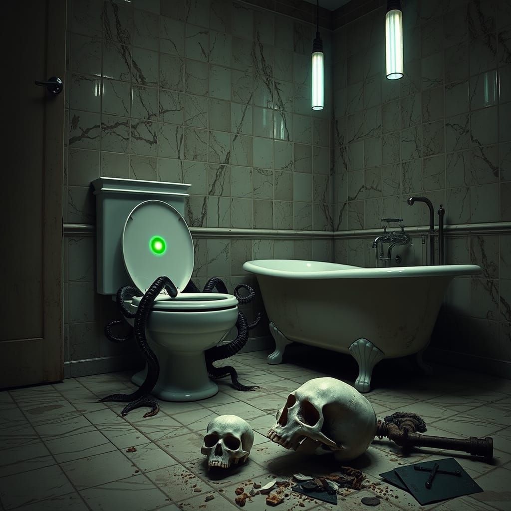 Twisted Bathroom Scene in Dark, Gigeresque Style