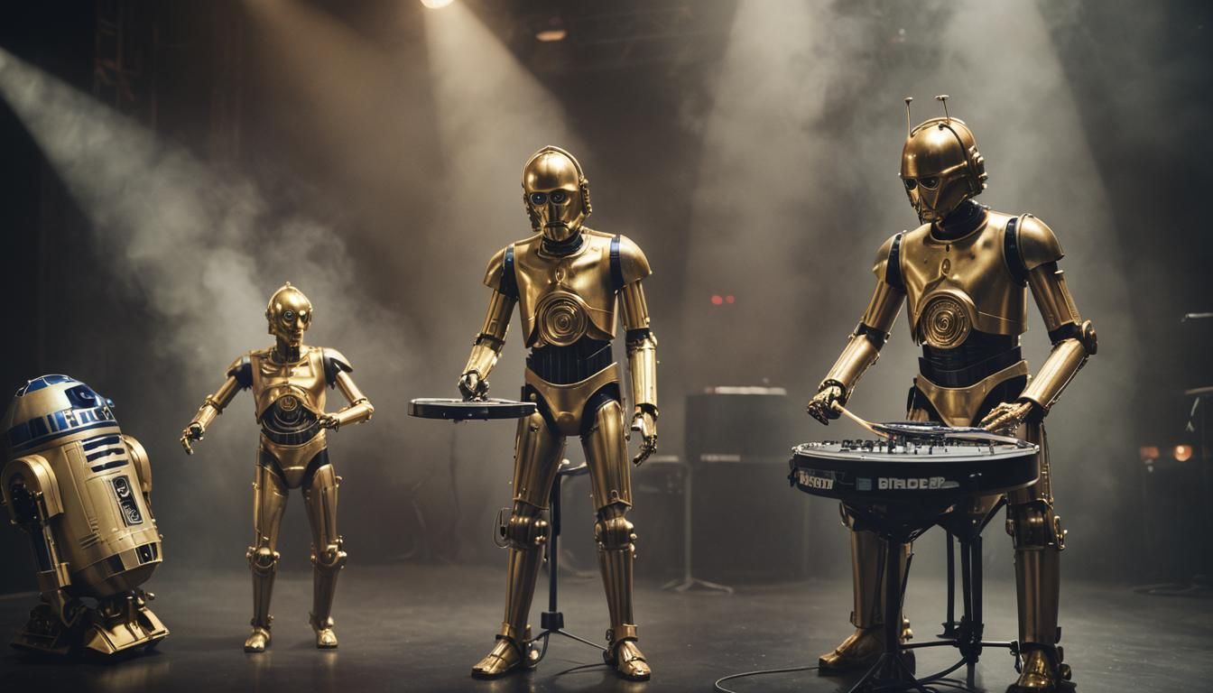 R2D2 and C3PO Rocking Out on Stage