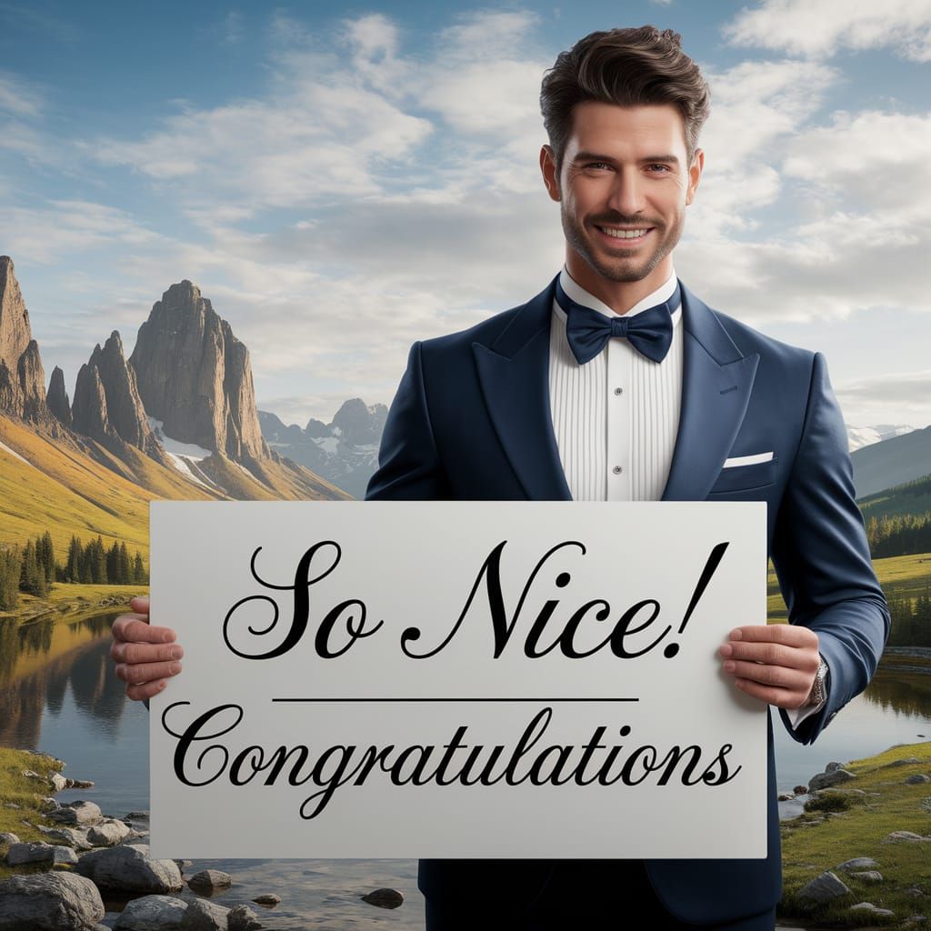Man Holds Congratulations Sign in Hyperrealistic Photo