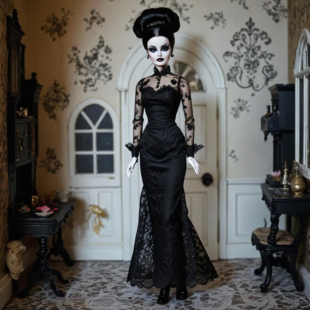 Gothic Barbie Doll in Victorian Dollhouse