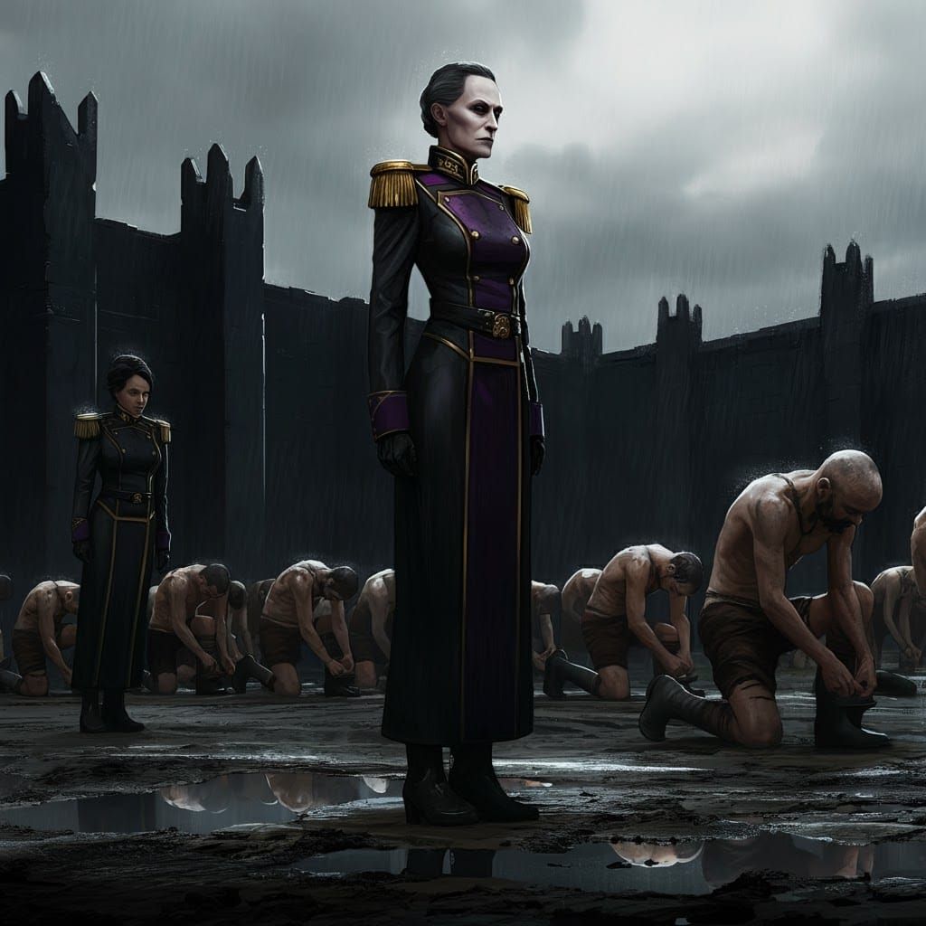 Imposing Governess Oversees Prison in Digital Art Style