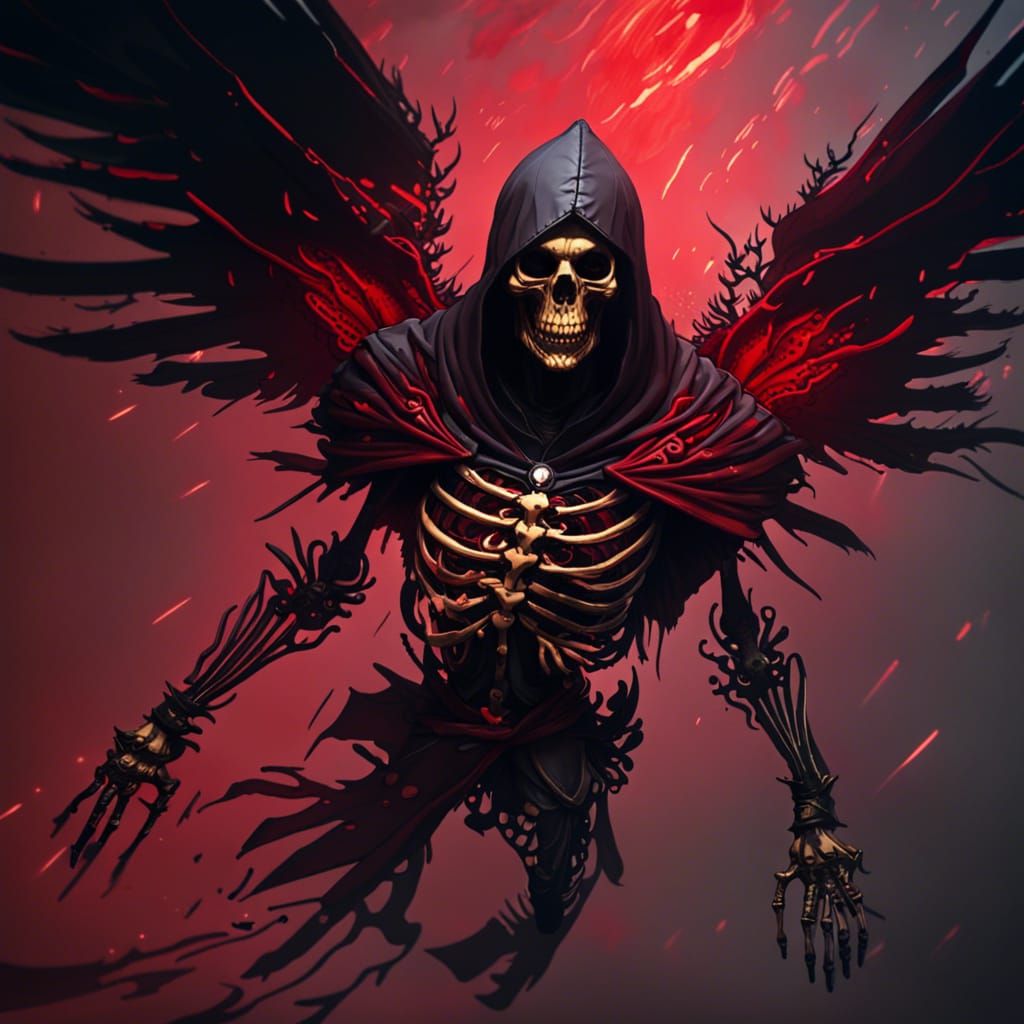 Flying Skeleton in Dark Fantasy Style