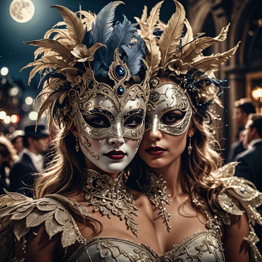 Hyperrealistic Moonlight Masquerade Ball in High Definition
