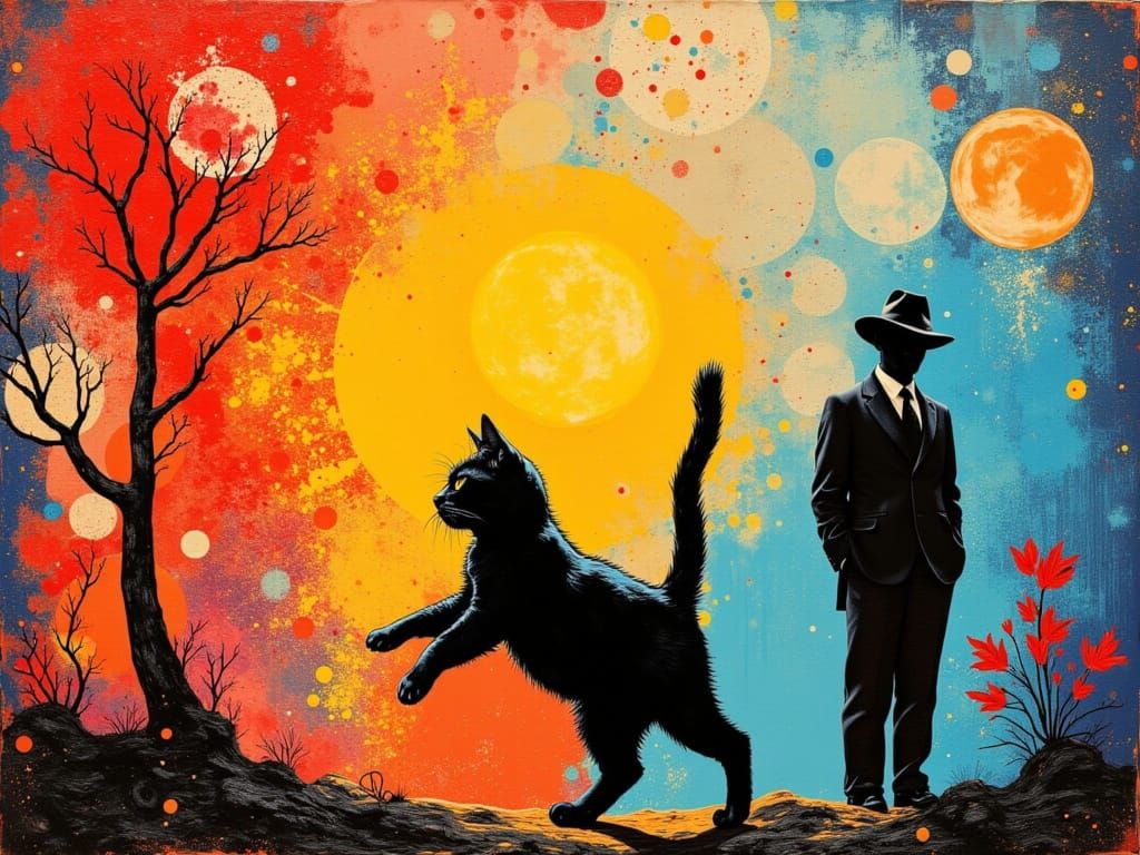 Expressionist Encaustic Cat in Sunbeam and Shadow