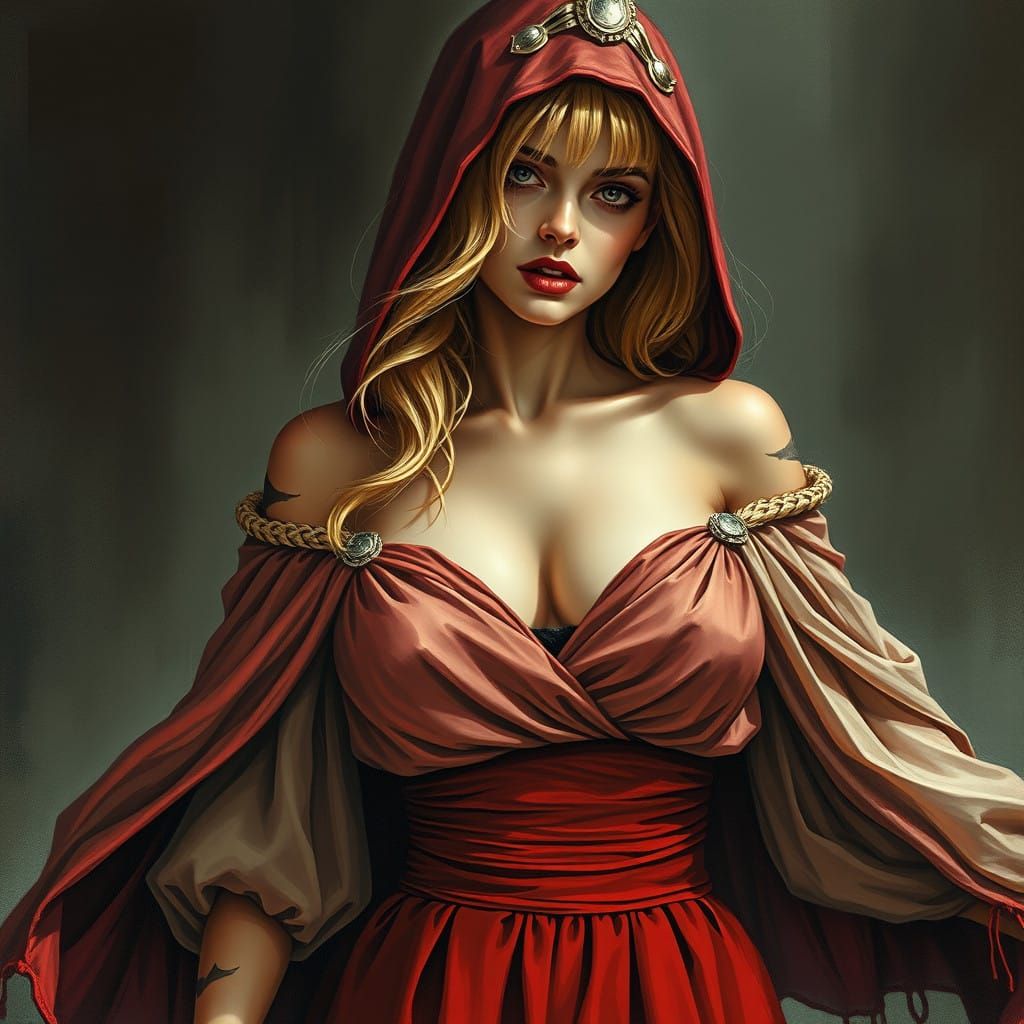 Horror Woman in Torn, Off-the-Shoulder Dress, Distorted by D...