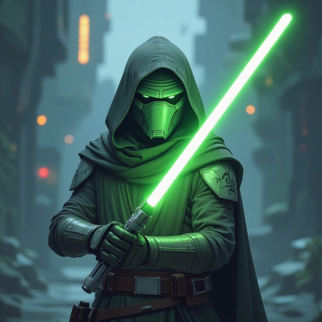 Green Nautolan Jedi Padawan with Lightsaber