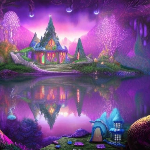 Enchanted Forest: Gnome Palace Under Bioluminescent Mushroom...