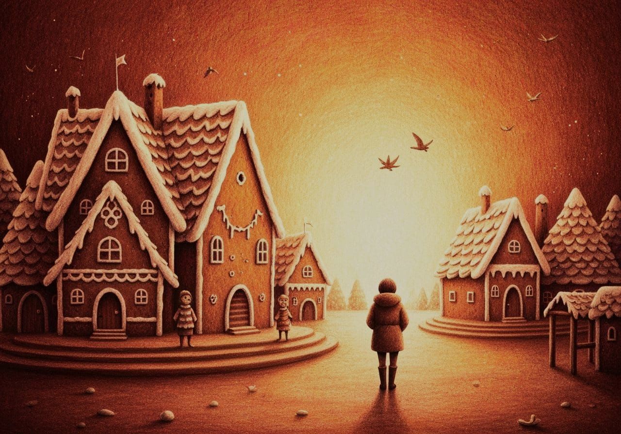 Whimsical Gingerbread Village in Warm Tones